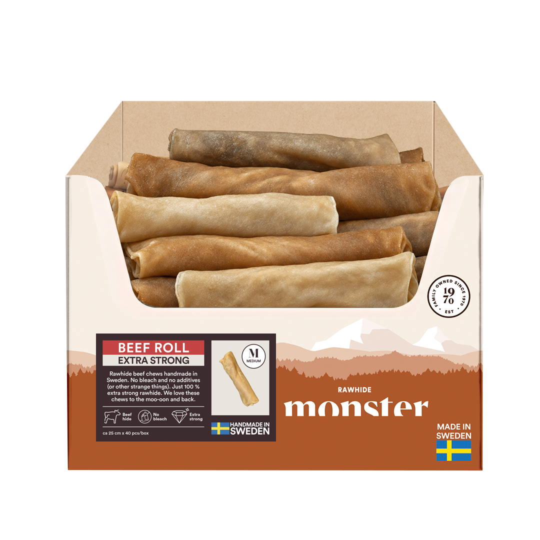 Monster Rawhide Extra Strong Beef Roll Large Bulk 20 pcs